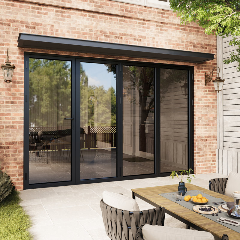 Porte de patio pliante en aluminium noir 120 po x 80 po H 3 po (3 + 1), L 120 po x H 80 po, Vers la droite