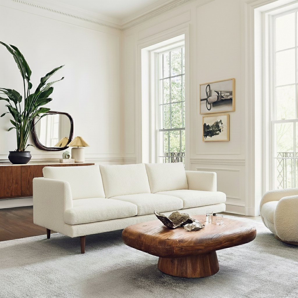 Miller 84" Upholstered Sofa, Cream Boucle 