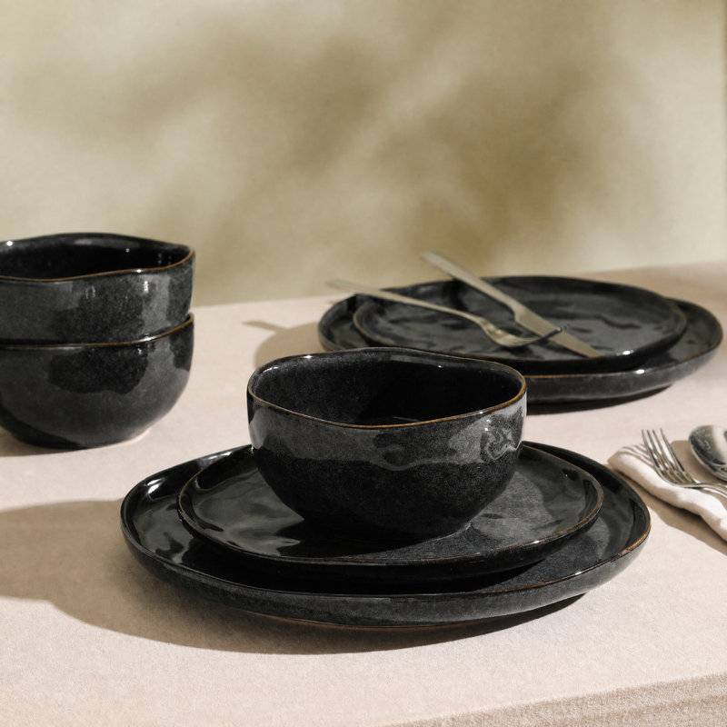 Stone Lain Mirella 24-Piece Dinnerware Set Stoneware, Charcoal