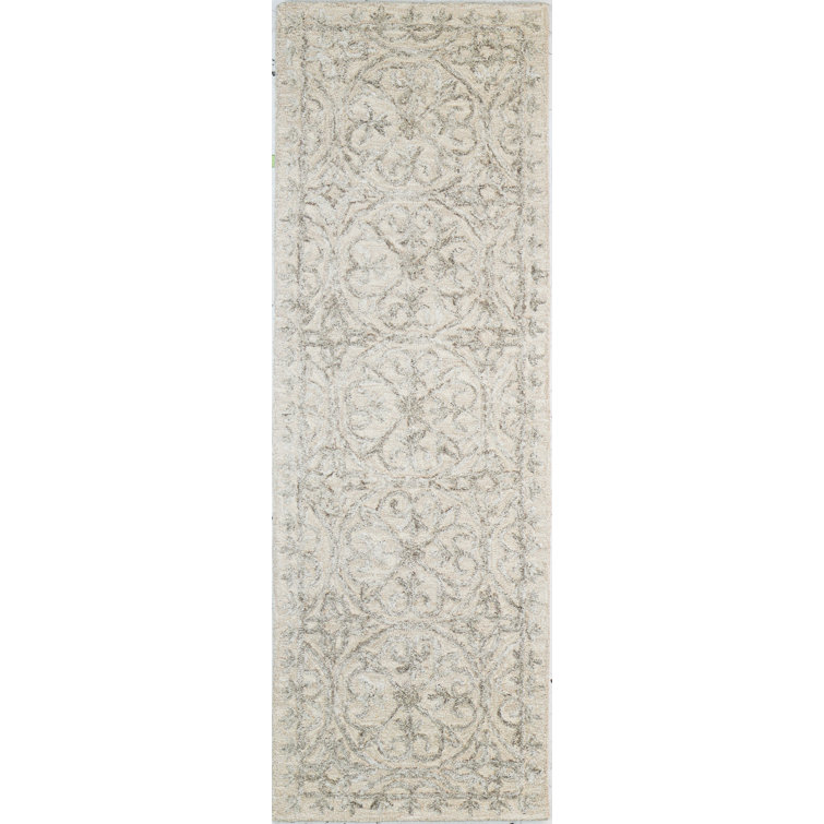 Naticia Geometric Handmade Tufted Wool Area Rug in Ivory