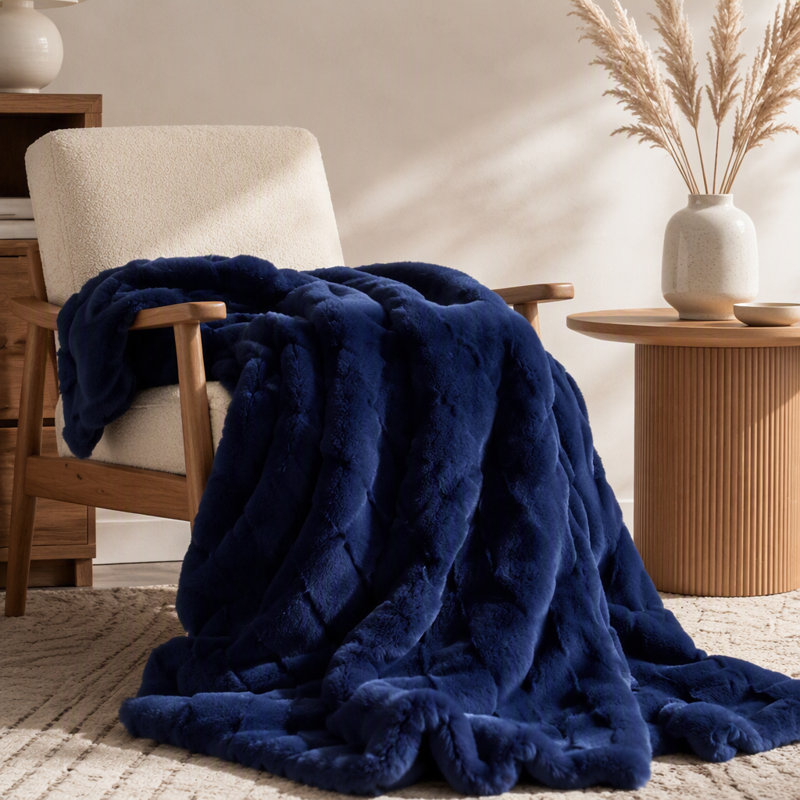 1 PC 50X60" Vivienne Faux Fur Throw, Marine