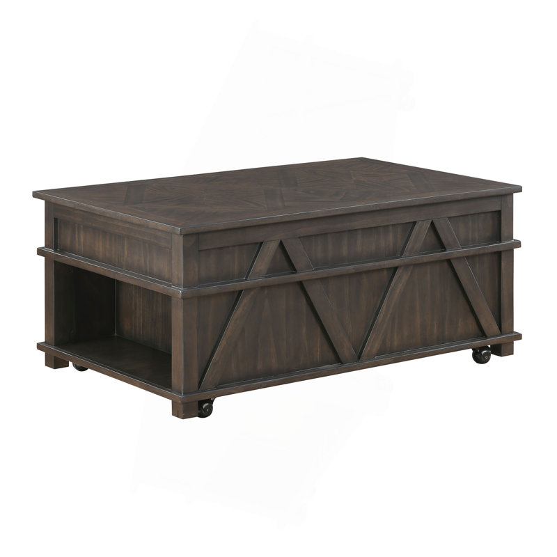 Table basse traditionnelle à plateau relevable rustique avec rangement brun