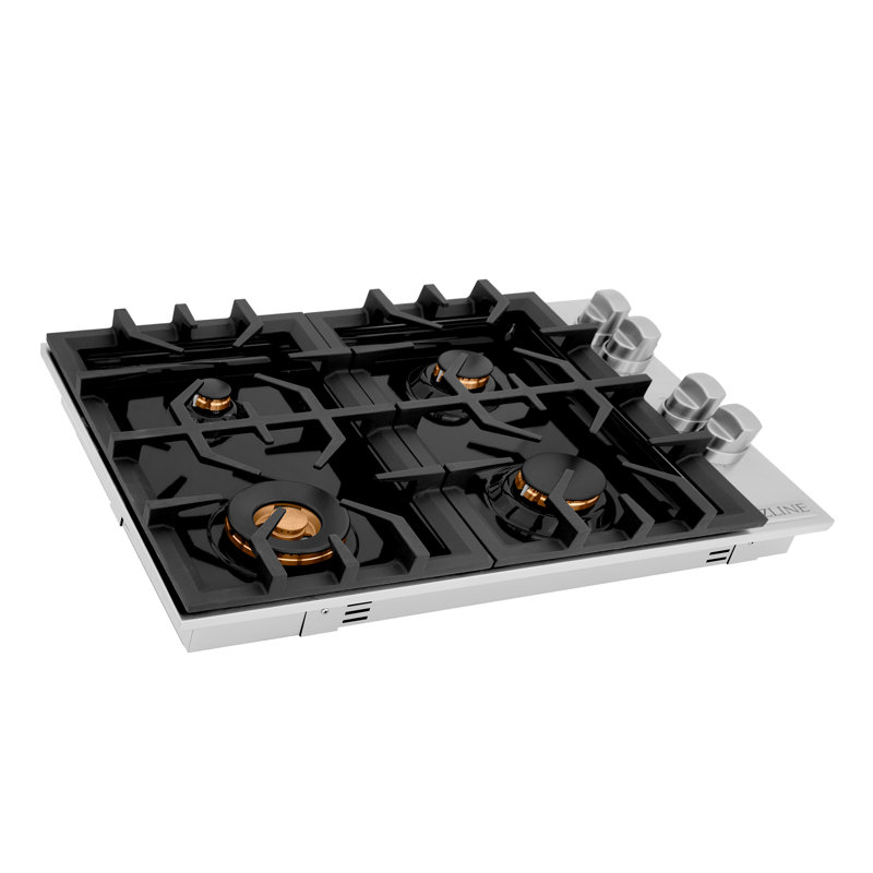 ZLINE 30 In. Gas Cooktop with 4 Burners, Black Porcelain with Brass Burners