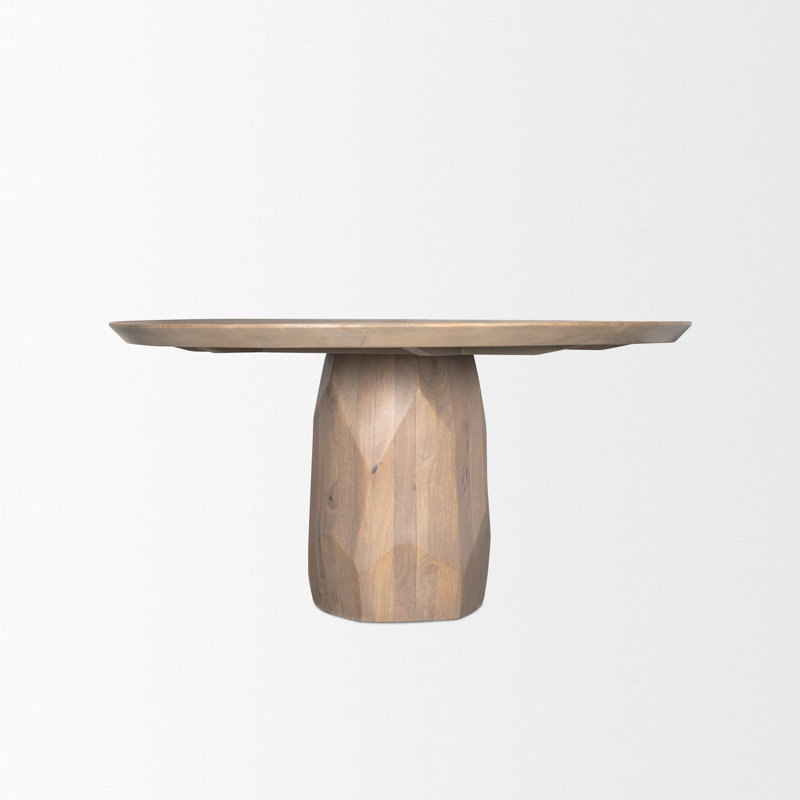 Ab Round Solid Wood Dining Table, Light Brown