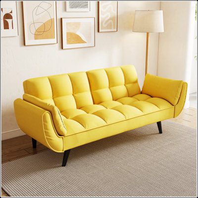 Canapé de 57 pouces jaune avec accoudoirs moelleux et coussins décoratifs pour une vie confortable et élégante dans les petits espaces