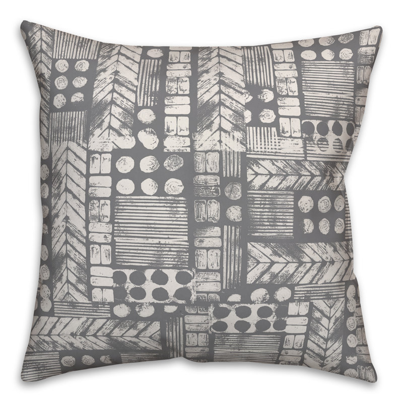 Throw Pillow, 20" x 20", Gray/White Geometric 2