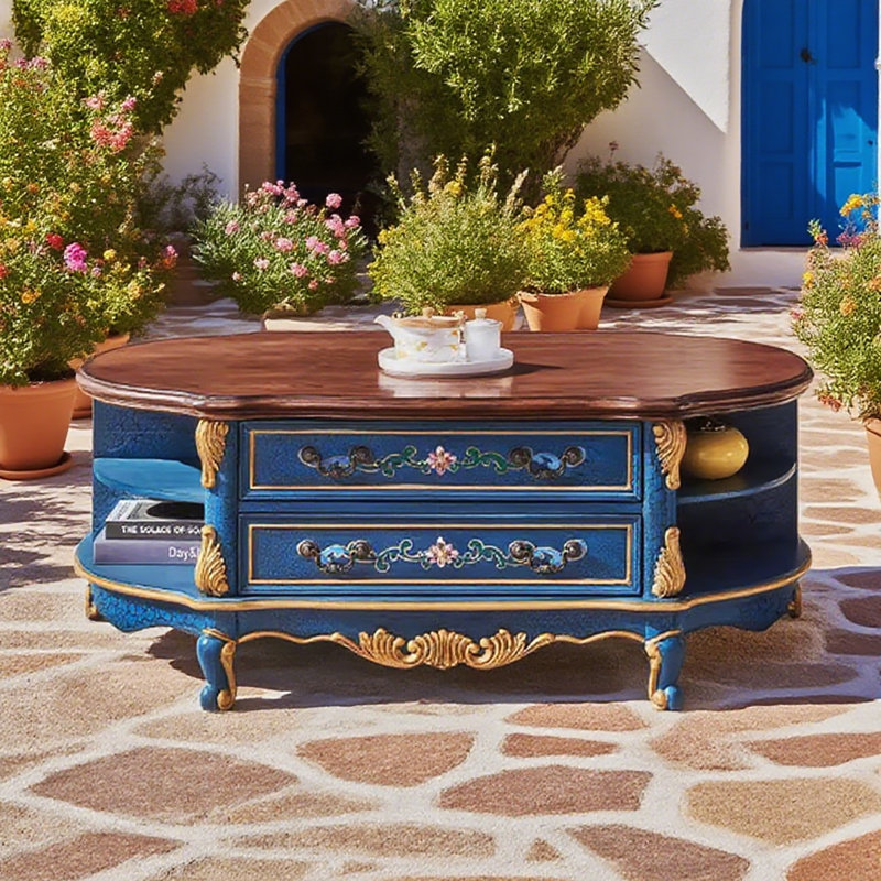 Table basse contemporaine française: ornée et rangement, H 21,65 po x l 47,24 po x P 23,62 po