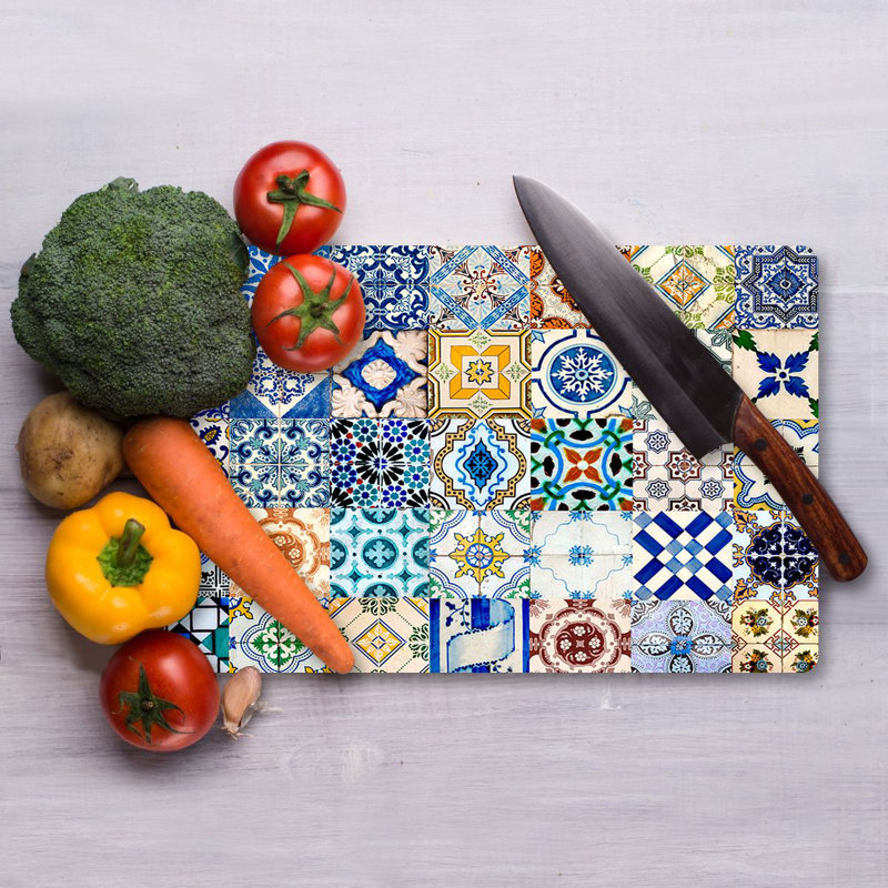 Flourish Tempered Glass Cutting Board, 7.9 x 11.8 inches | 100% Antibacterial, Easy-Clean Surface, Non-Slip Silicone Feet | Perfect for Food Prep & Serving, Durable & Stylish Kitchen Essential, Not Dishwasher Safe