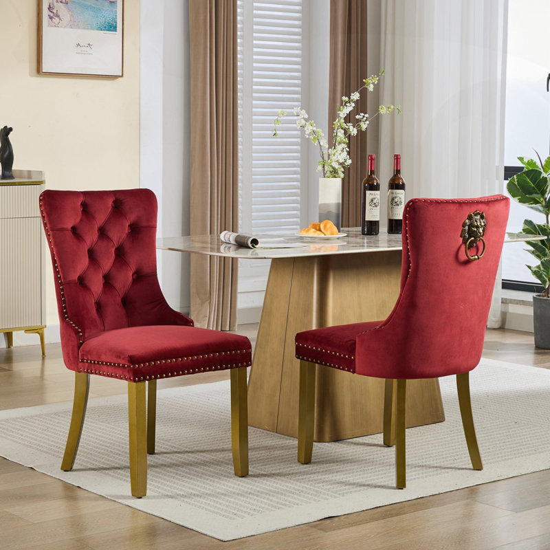 Modern Upholstered Dining Chair 2-Pcs Set, Wine Red