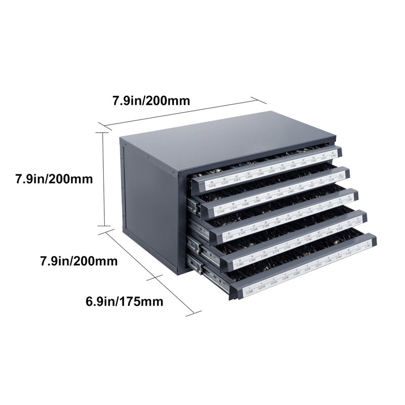 Organisateur de perceuse à cinq tiroirs # 1 à # 60, armoire distributrice empilable avec armoire de rangement en acier gris avec finition anticorrosion, fonction de roulement de l'organisateur