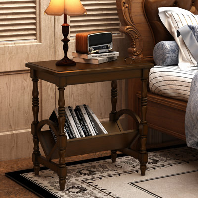 Classic Wooden Side Table With Magazine Rack, Rubberwood Legs, And Birch Veneer Finish – Elegant And Multi-Purpose Accent Furniture