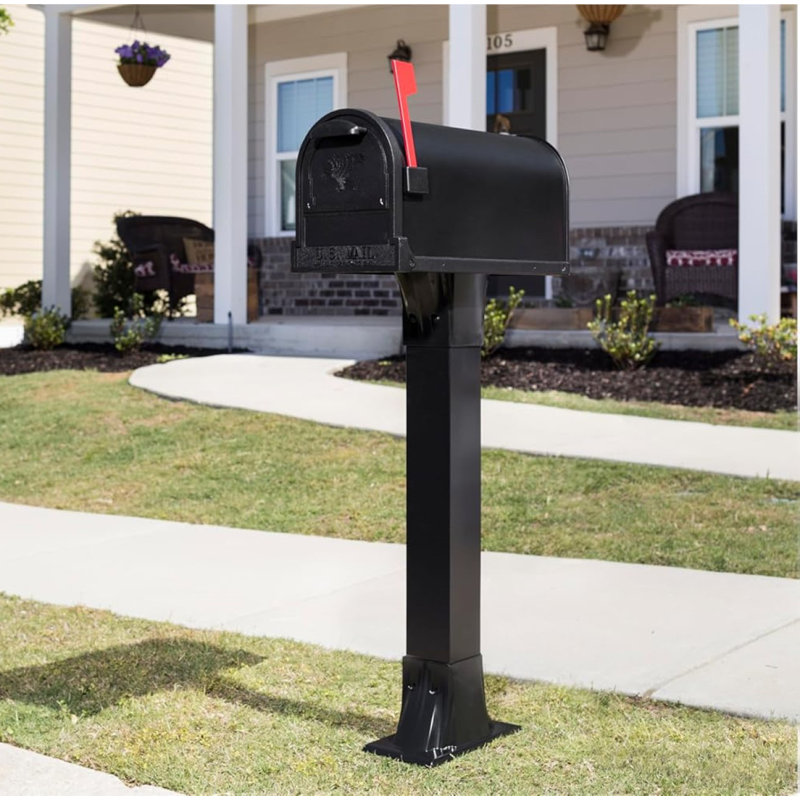 Arlington Large Black Galvanized Steel Post Mount Mailbox