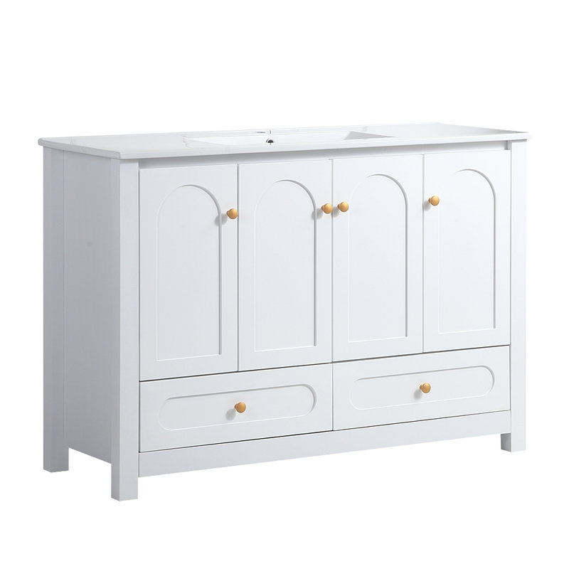Ensemble de meuble-lavabo avec lavabo en céramique, Blanc
