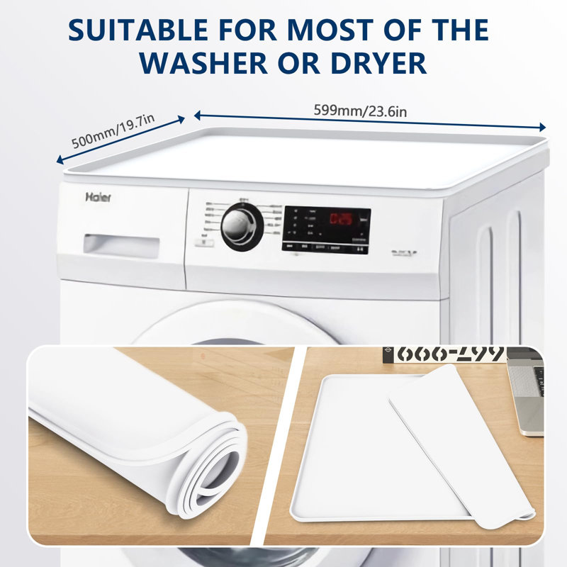 Washer And Dryer Covers For The Top 23.6" X 19.7" Washing Machine Cover Silicone Rubber Mat Support Heat Washer Dryer Top Protector Covers