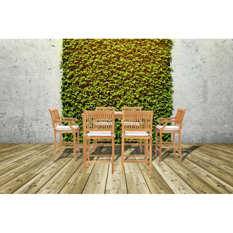 6 - Person Teak Solid Wood Patio Dining Set Umbrella Hole Included Rectangular Table