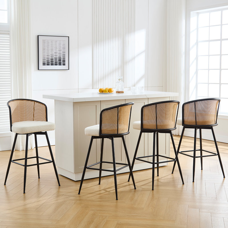 Tabouret pivotant Cane, Tabouret de comptoir (siège d'une hauteur de 26 p, Crème, 4