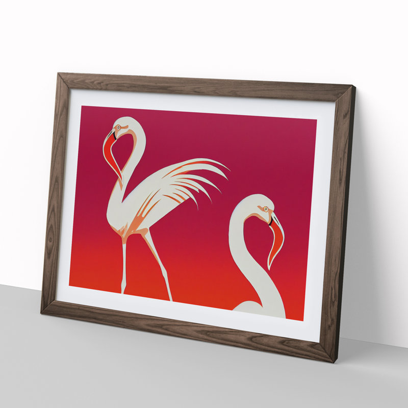 Flamingo Deco Style - Single Picture Frame Print, 46cm H x 64cm W x 2cm D, Walnut Framed