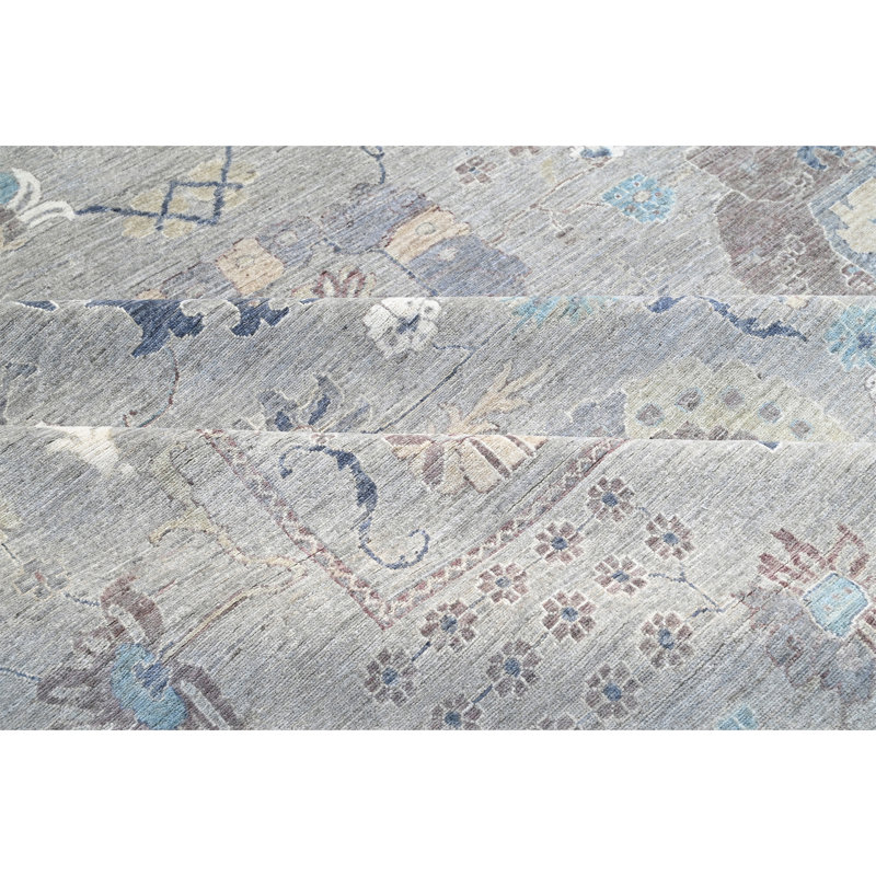 Hand Knotted Wool Area Rug in Silver