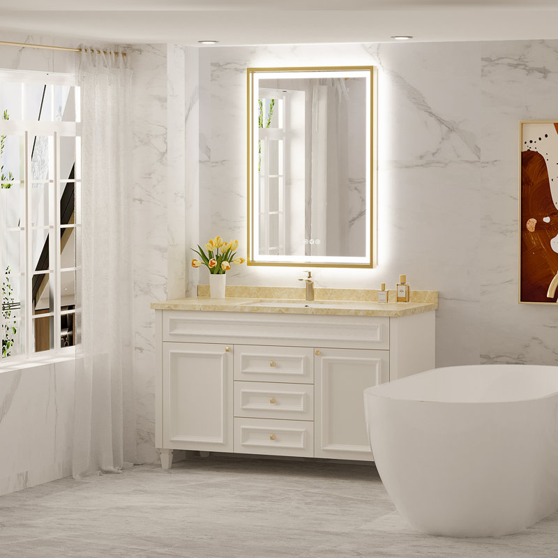 Miroir de salle de bain super lumineux, 36 po x 24 po, Doré