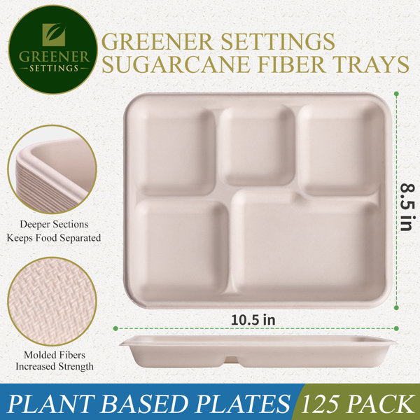 Nicole Home Collection Compostable Heavy Duty 6 Disposable Paper Plates 100% Bagasse Biodegradable Eco-Friendly Natural Sugarcane 100 Count