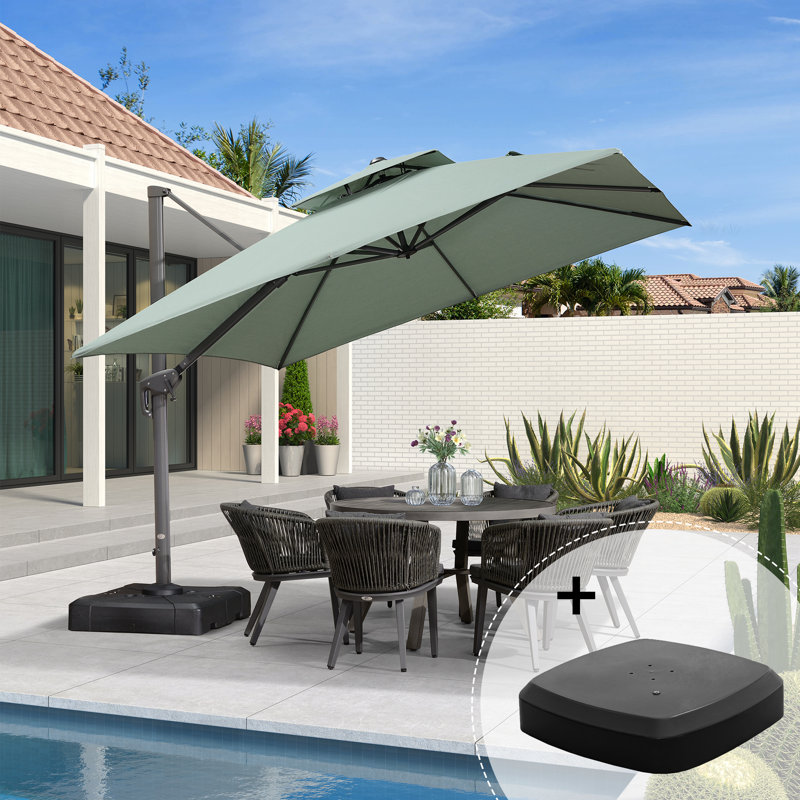 Parasol en porte-à-faux carré en tissu de 11 pi avec base à roulettes Yamari, vert menthe, Vert