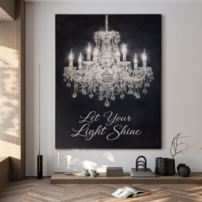 Extra Large Wall Art Fabric Print - Elegant Crystal Chandelier on Deep Navy Background Glam Wall Decor for Bedroom - "Frame Assembly Required (Unfinished Frame)"