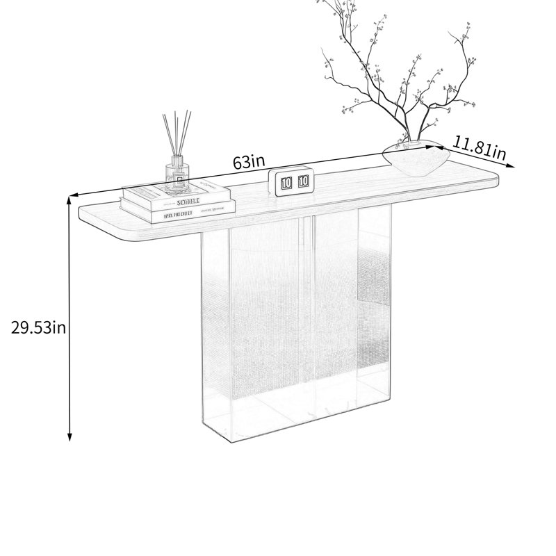 Console en acrylique noyer pour entrée, H 29,53 po x l 63 po x P 11,81 po