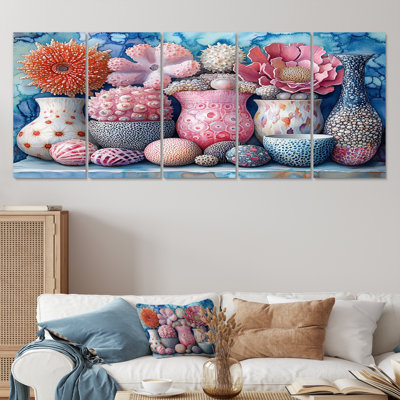 Bord de mer rose et poterie rose - ensemble de décoration murale de poterie de plage