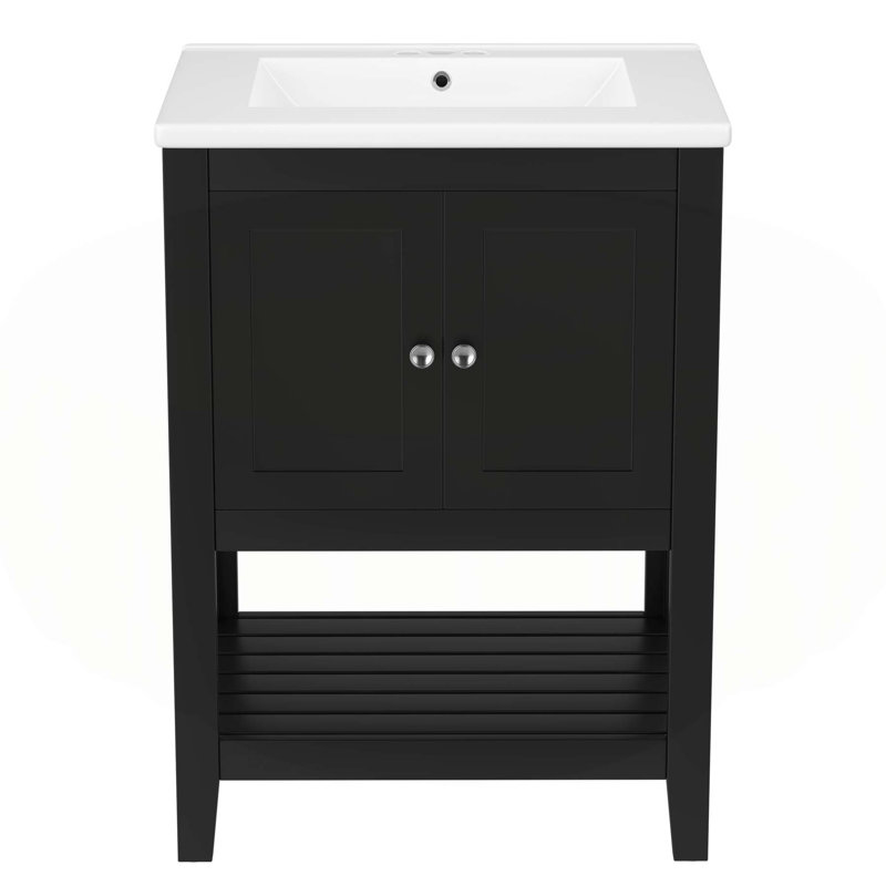 Meuble-lavabo moderne avec lavabo en céramique élégant et rangement spacieux, Noir, noir, noir, noir