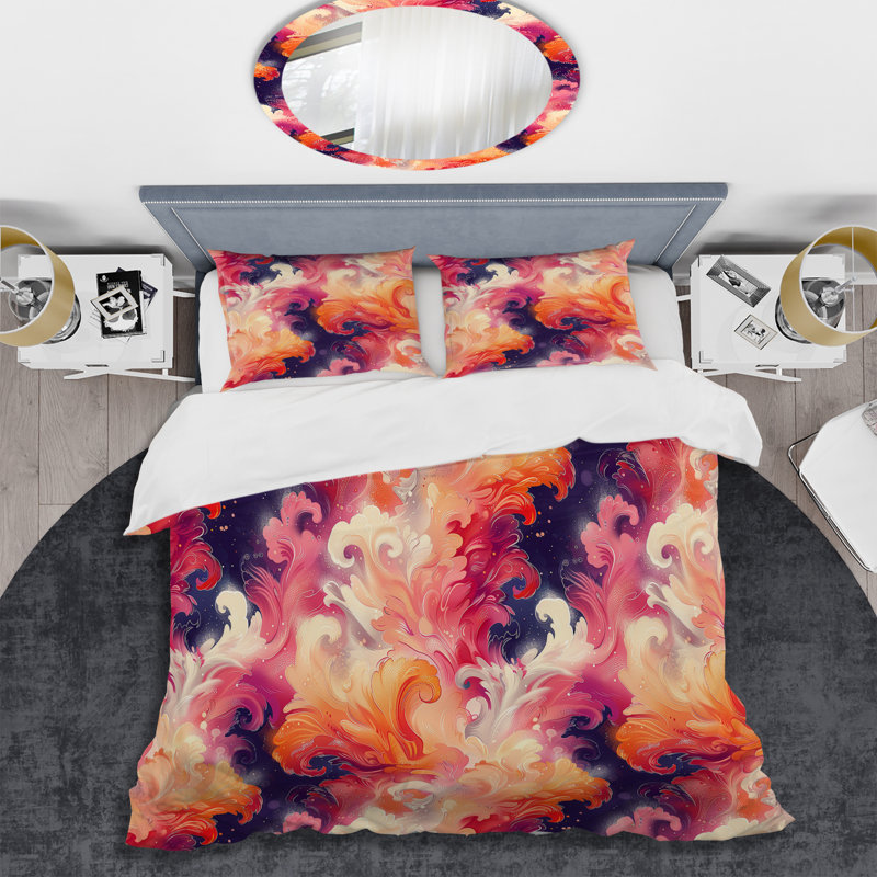 Ensemble de housse de couette moderne rose et rose Rosy Romance III, Housse de couette simple et deux taies décorative