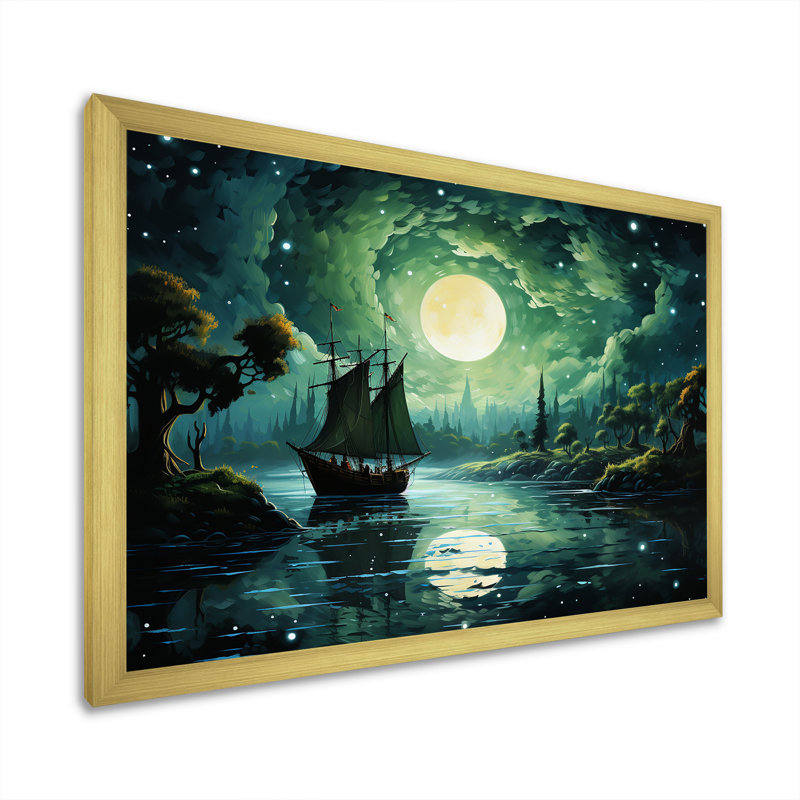 Reproduction d'art sur toile Moonlight, Cadre photo doré simple, H 16 po x l 32 po x P 1 po