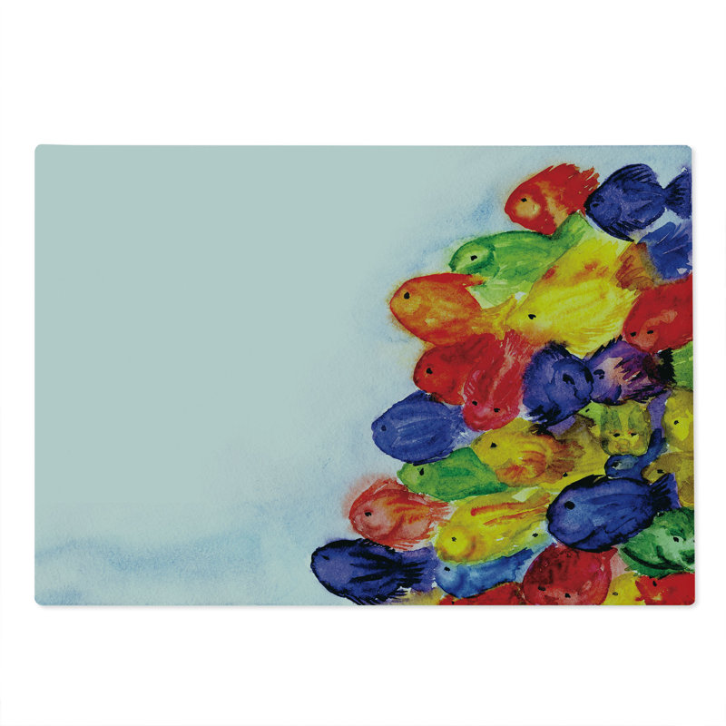 Ambesonne Fish Cutting Board Large Size Watercolor Multicolor