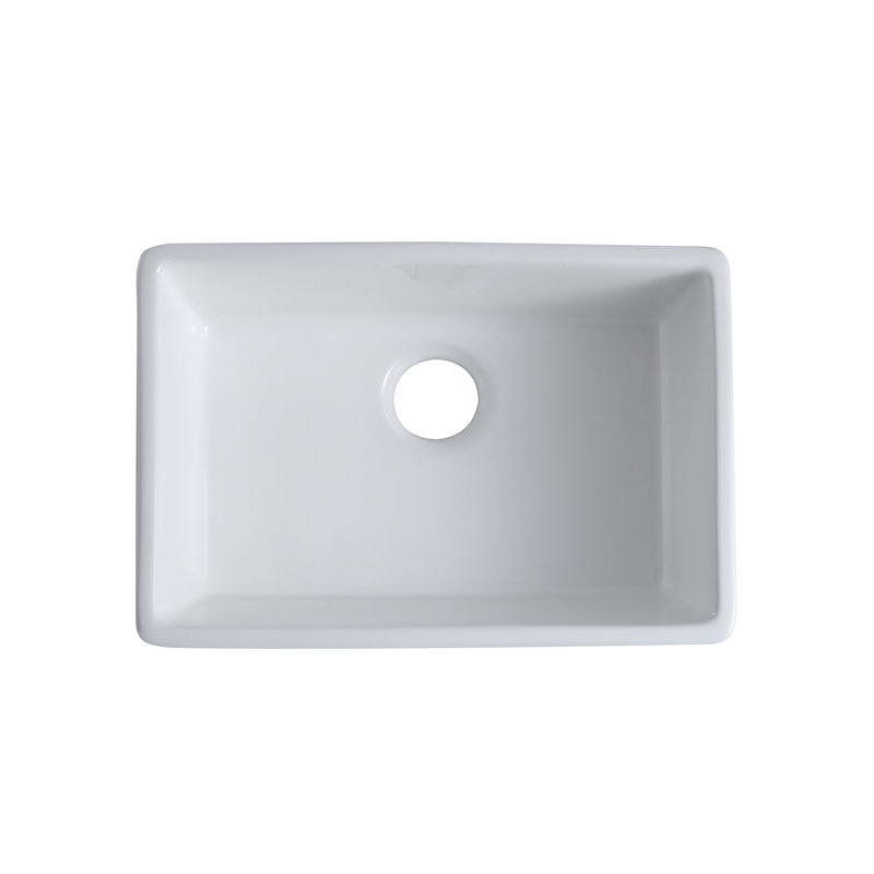 Durable 24" L x 16" W Ceramic Fireclay Apron Kitchen Sink with Basket Strainer