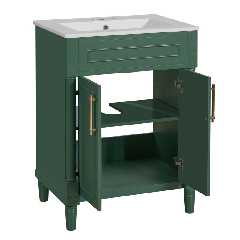 24'' Single Bathroom Vanity With Ceramic Top, Green