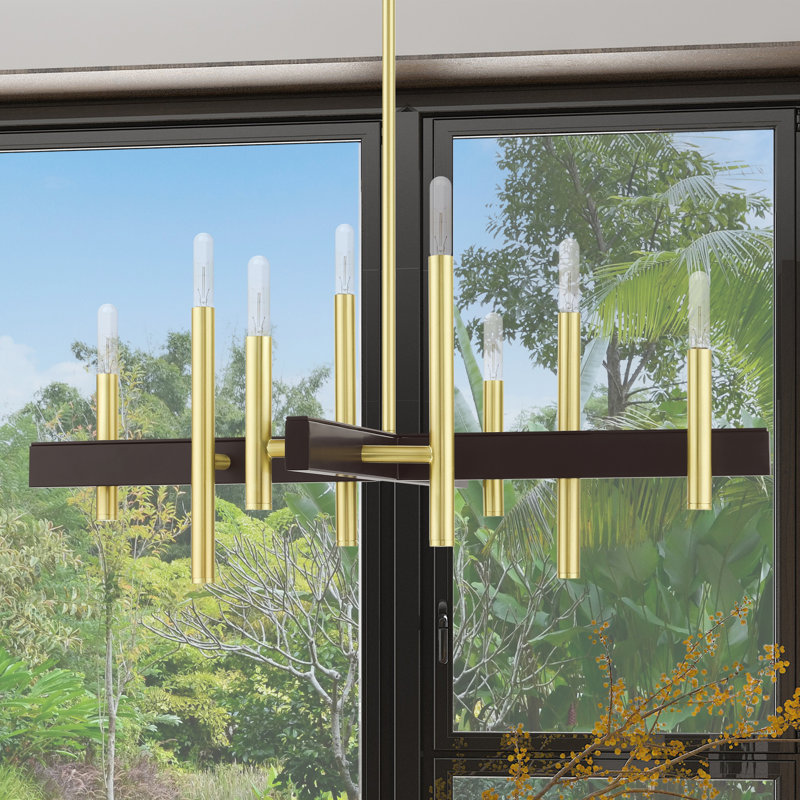 Oiti 8 - Light Steel Dimmable Chandelier, Satin Brass