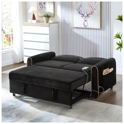 Omni 58" W x 35" D x 31" H Chenille Pull-Out 2-Drawer Sleeper Sofa Bed