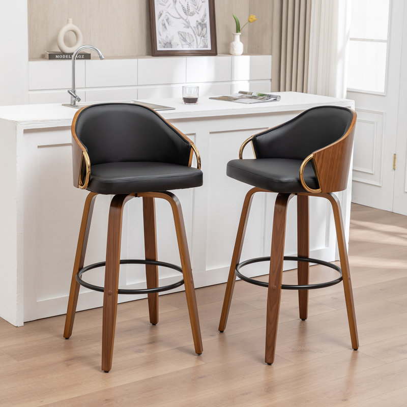 Tabourets Mahtab Modern avec revêtement en polyuréthane et pieds en bois, Noir