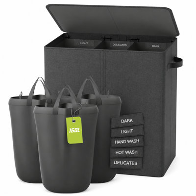 Panier à linge à trois couches 160L avec sacs amovibles