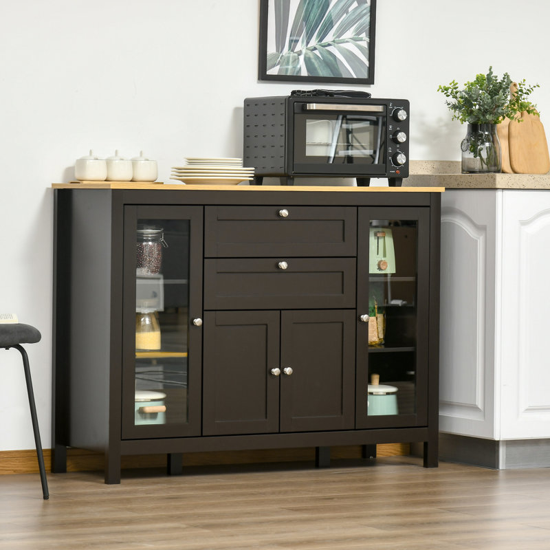 Buffet avec 2 tiroirs et 3 armoires de rangement, brun