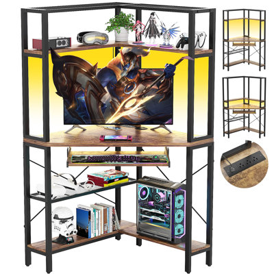 Bureau d'ordinateur en coin Meridel 29,5 "avec rangement, prises de courant et lumières DEL