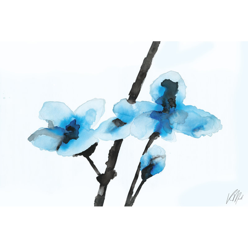 Close Blue Watercolour Flowers - Wrapped Canvas Painting, 30cm H x 46cm W x 3.8cm D