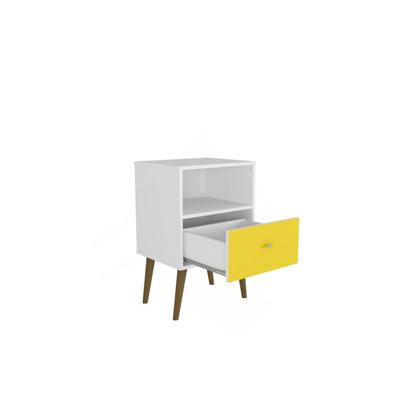 18" Nightstand in White and Yellow (1-Drawer), White/Yellow