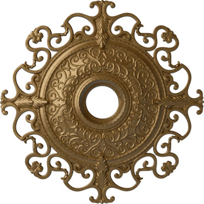 Endurathane Orleans Ceiling Medallion, 38 3/8"OD x 6 5/8"ID x 2 7/8"P (Fits Canopies up to 8 1/4"), Hand-Painted Pale Gold Finish