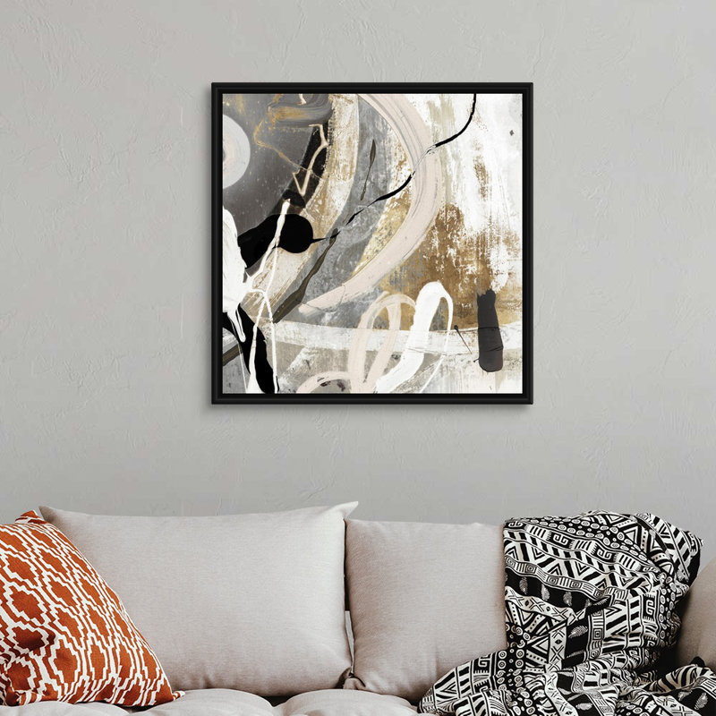 Tangled III - peinture sur toile, Toile avec cadre flottant, H 31,25 po x l 31,25 po, Noir