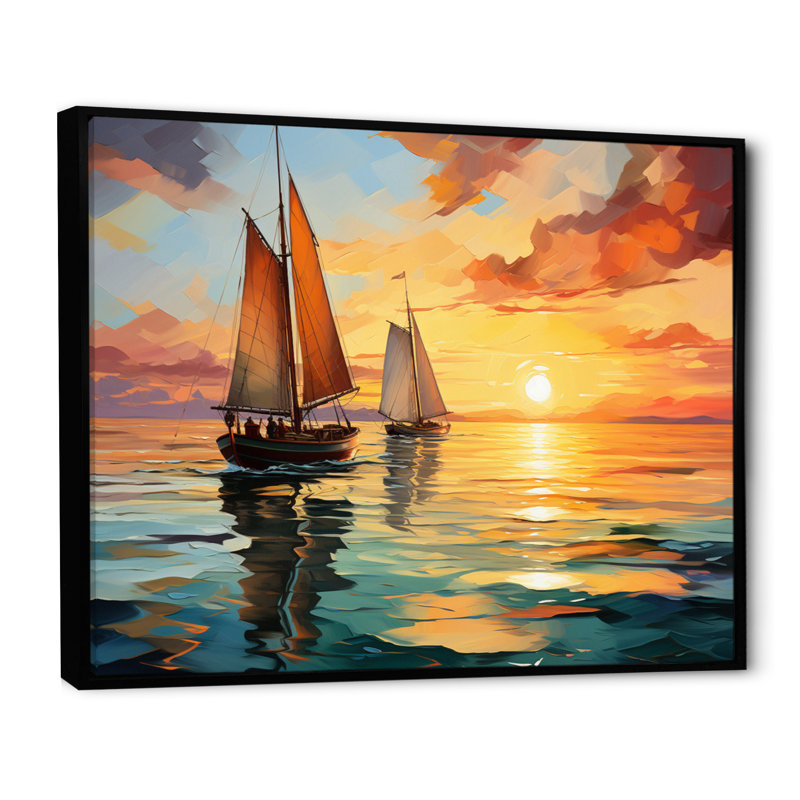 Minimalisme, voilier, rythme, sur toile, Cadre flottant noir, H 12 po x l 20 po x P 1 po