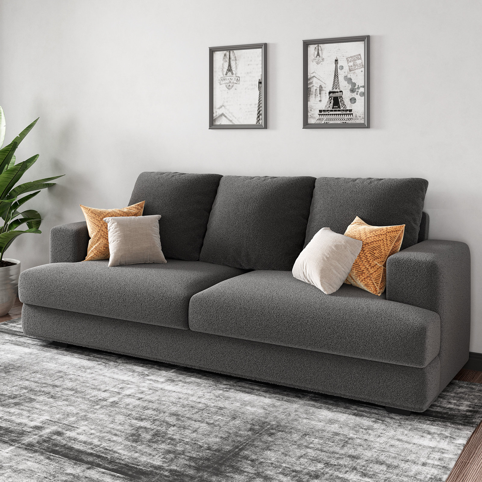  PaPaJet Sofa, Deep Seat Sofa Cushion-Contemporary Chenille Sofa  Couch, 3 Seater Sofa for Living Room-Oversized Sofa, Grey : Home & Kitchen