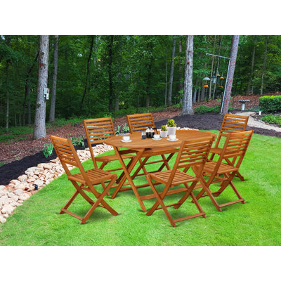 Les ensembles de salle à manger d'extérieur 7 pièces se composent d'une table ovale en bois d'acacia et de 6 chaises d'appoint pliantes, 36 x 60 pouces, huile naturelle