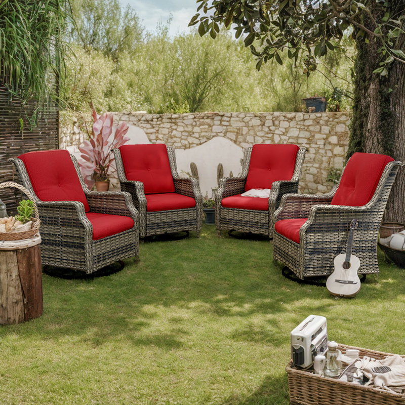 Chaise longue d'extérieur en osier Nicolina, Rouge