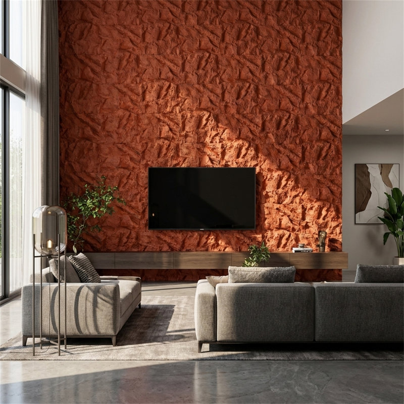 Panneaux muraux 3D en fausse pierre, Rouge pourpre