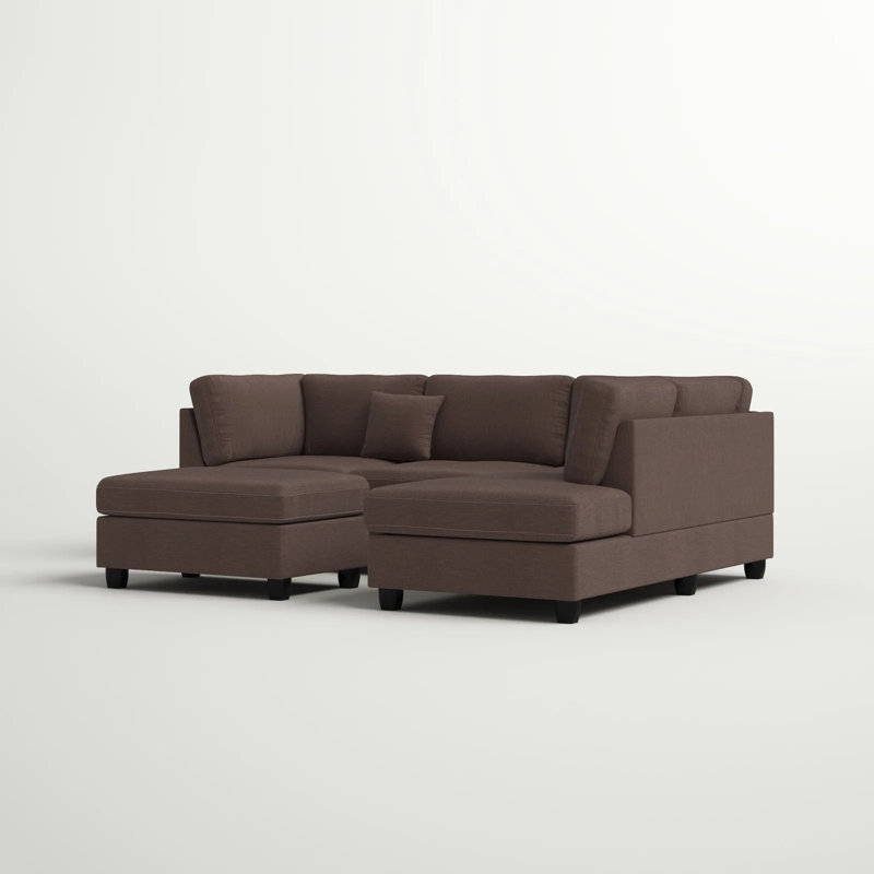 Canapé avec méridienne large de 104 po avec repose-pieds Zoran, Mélange de polyester chocolat